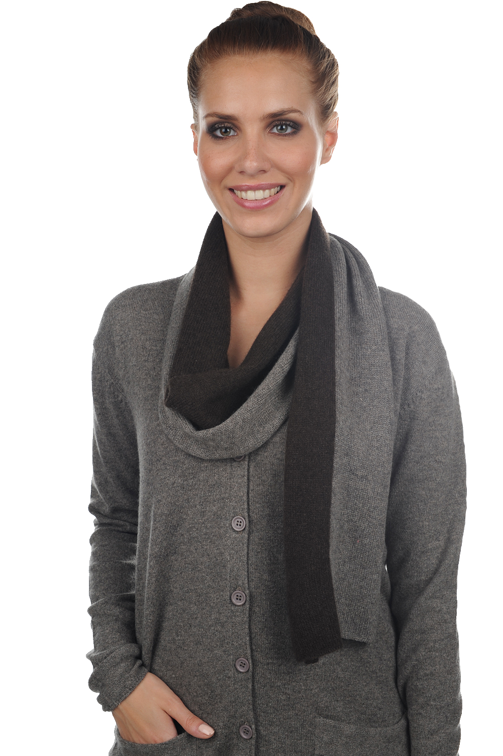 Kasjmier & Yak accessoires sjaals luvo donkergrijs gemeleerd natuur bruin 164 x 26 cm